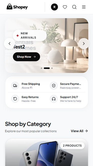 Shopey storefront – mobile