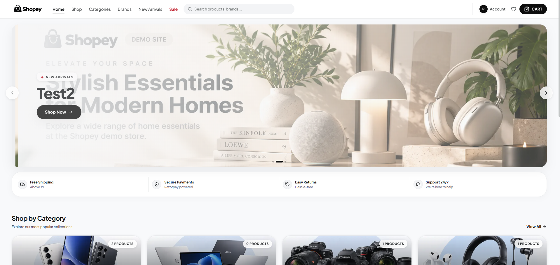 Shopey storefront – desktop